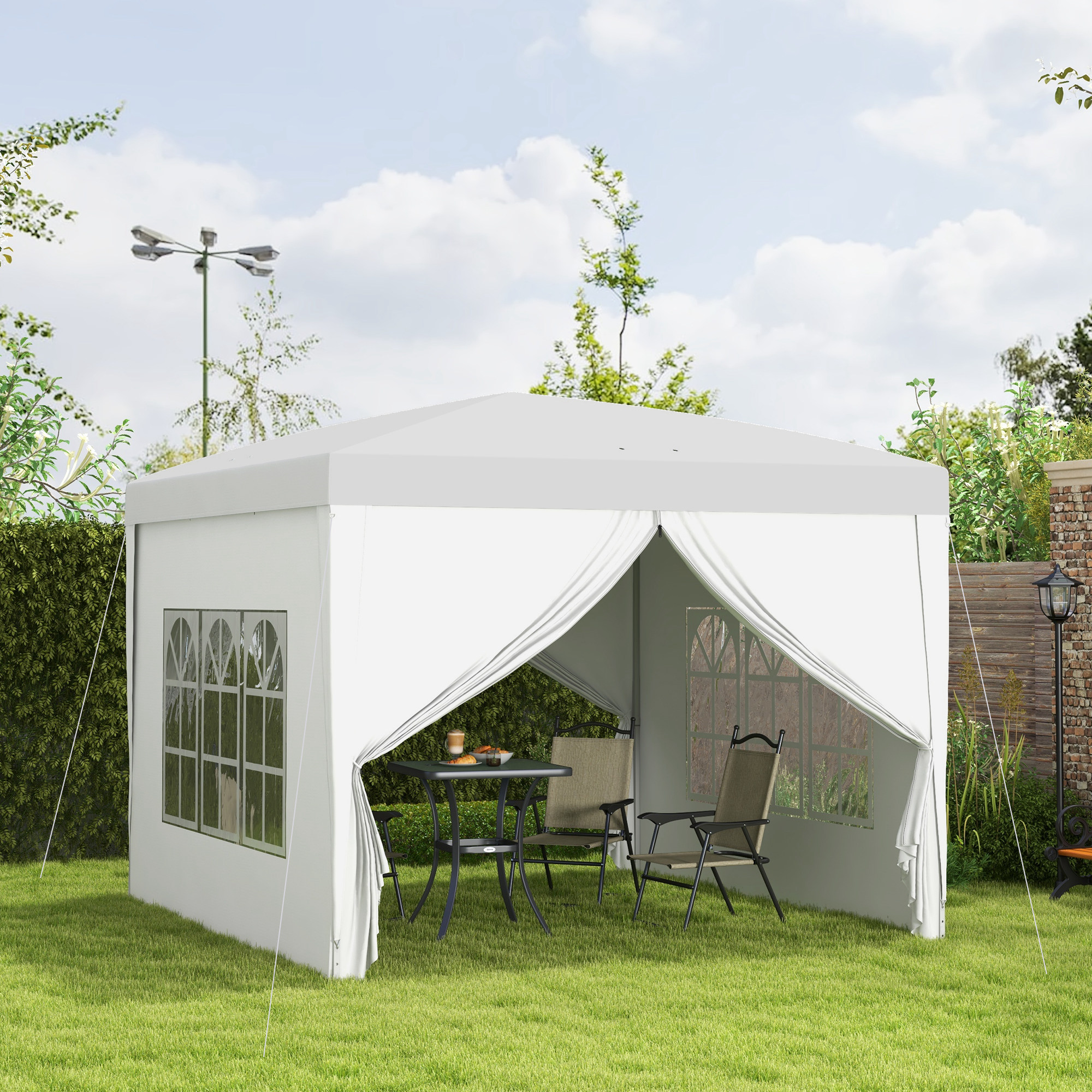 3x3m Pop-Up Gazebo With Curtain Walls And Windows White — image 2
