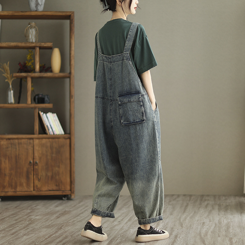 Women's Summer Retro Nostalgic Ripped Denim Overalls - Image 3