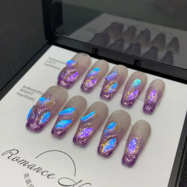 False Nail Patch Exploding Purple Long - Shop at LoveMi