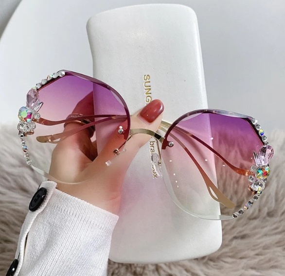 Creative Rhinestone UV Resistant Sunglasses Purple - Shop at LoveMi
