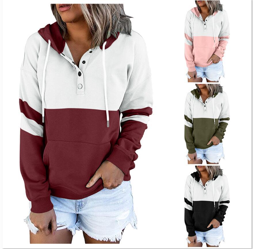 Top Women's Stitching Hooded Sweater Plus Velvet Pockets Loose