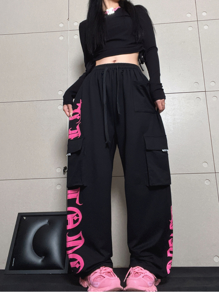 Title 5, Womens Black Rose Pink Printed Workwear Pants,...