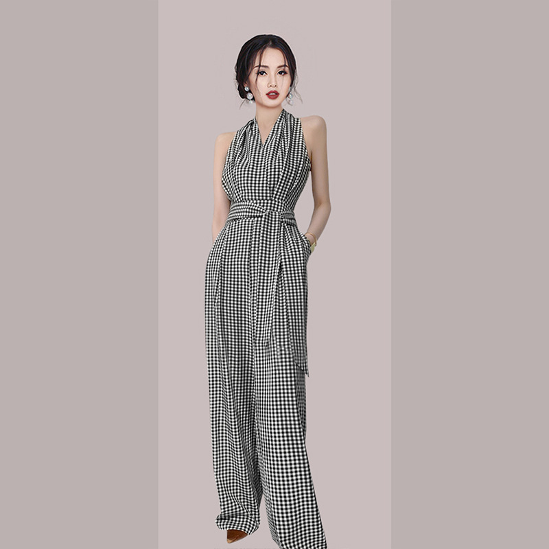 Title 2, Slim Dress Jumpsuit Wide-leg Pants Plaid