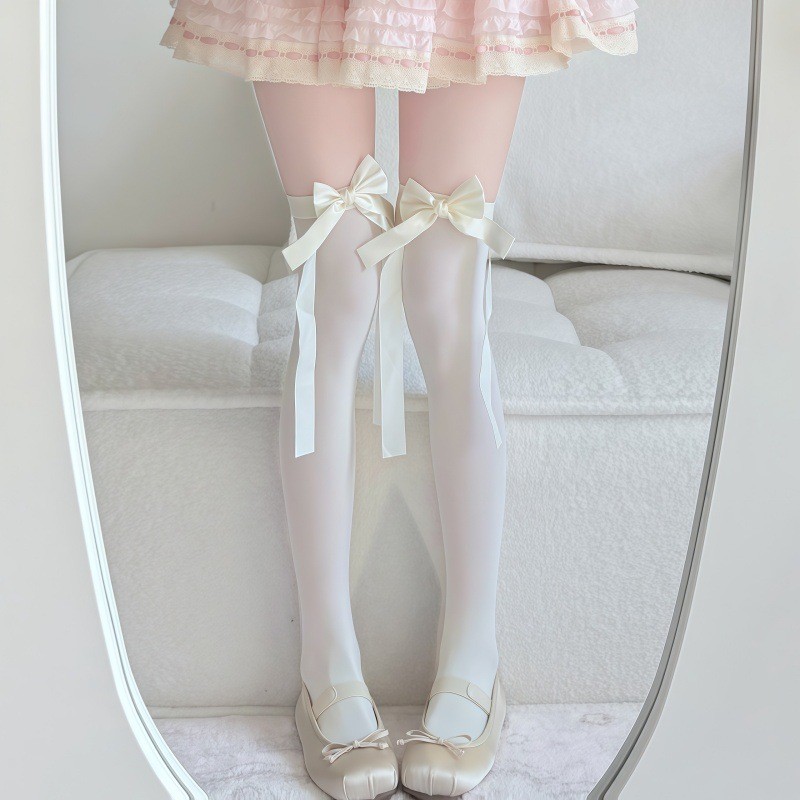Japanese Style Lolita Sweet Thigh High Stockings Women Ultra Thin Anti-Snag Over The Knee High Socks JK Stockings