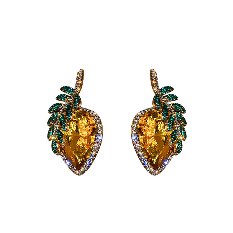 Women's Silver Post Diamond Leaf Pineapple Earrings