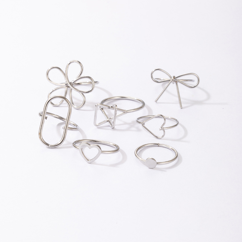 Love Bowknot Oval Personality 7-piece Ring