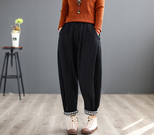 Cotton Pants Vintage Clip Cotton Wide Leg Pants Elastic Waist Solid Color Casual Peplum Trousers Women