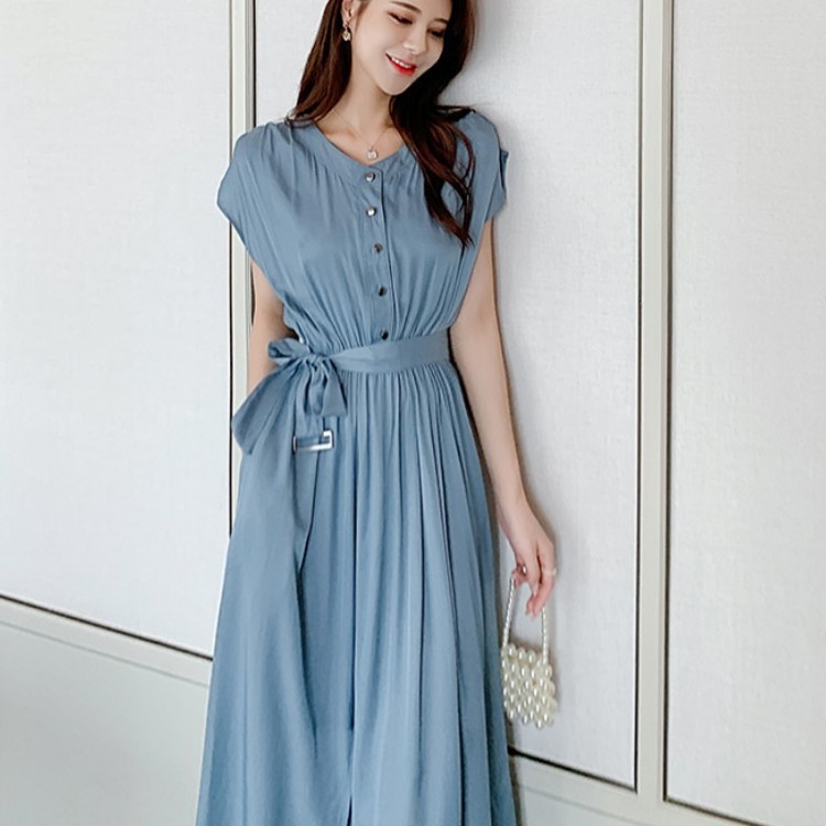 High-Waist Round-Neck Dress