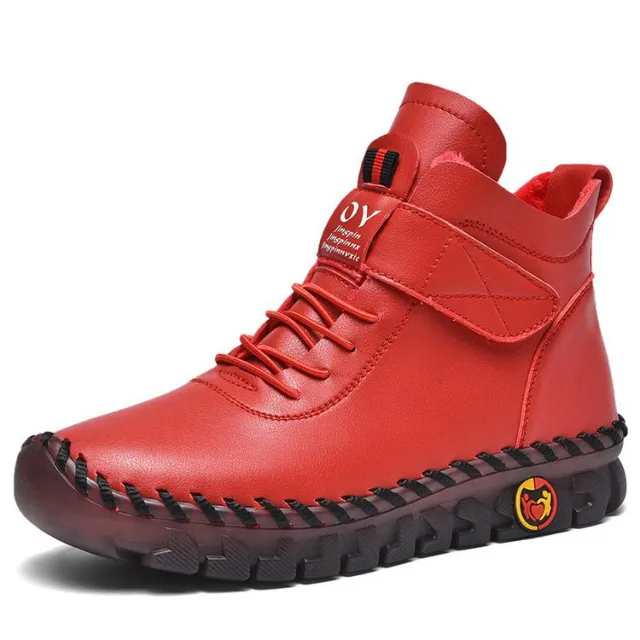 Women Snow Boots Winter Warm Lace Up Plush Ankle Boots With Sewing Thread Design New Waterproof Non slip Platform Cozy Shoes Red - Shop at LoveMi