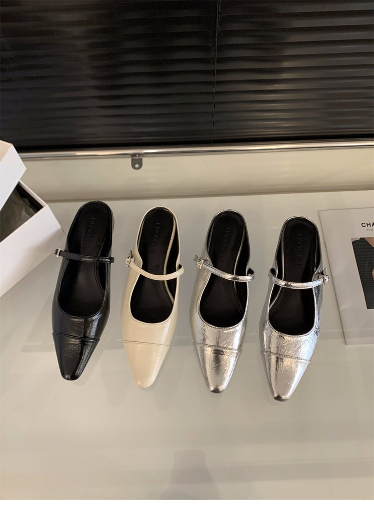 French Retro Slip-On Flats For Women 2026 Spring New Arrival, Pointed Toe Fashion Shoes, Closed Toe Backless Low Heel Sandals