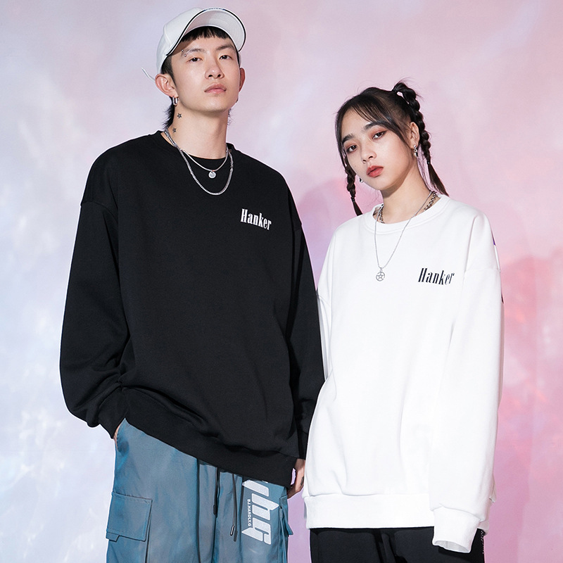 Fashion Reflective Letter Thin Round Neck Oversize Sweatshirt