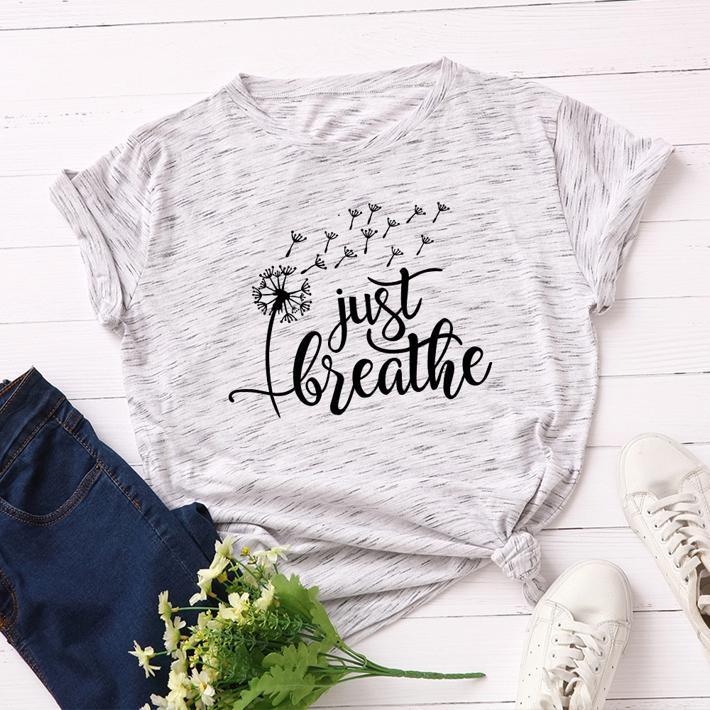 Women's Loose Round Neck Short Sleeve Dandelion Print T-Shirt