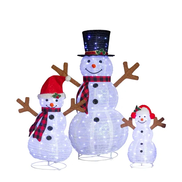 Set Of 3 Lighted Snowman Family Christmas Yard Decorations, 4FT 3FT 2FT Pre-lit Pull Up Snowman With 270 White LEDs, For Xmas Outdoor Holiday Indoor Decor Lighted Holiday Displays image 10