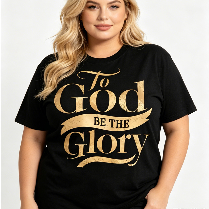 To God Be The Glory Gold Print Women Men T-Shirt, Summer Casual Round Neck Short Sleeve Top