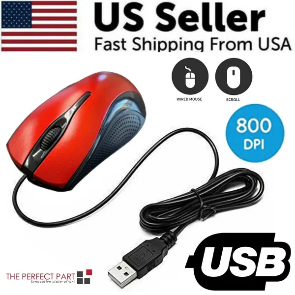 USB 2.0 Optical Wired Scroll Wheel Mouse For PC Laptop Noteb