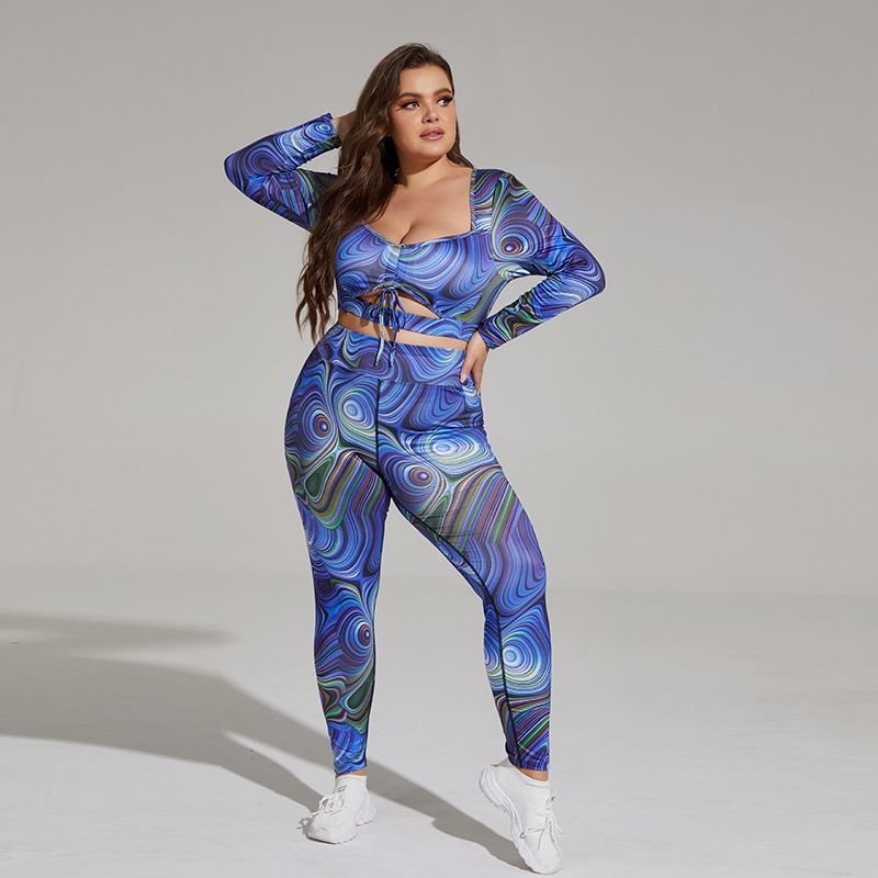 New Oversize Yoga Clothes Breathable Printing Bandage Sports Suit