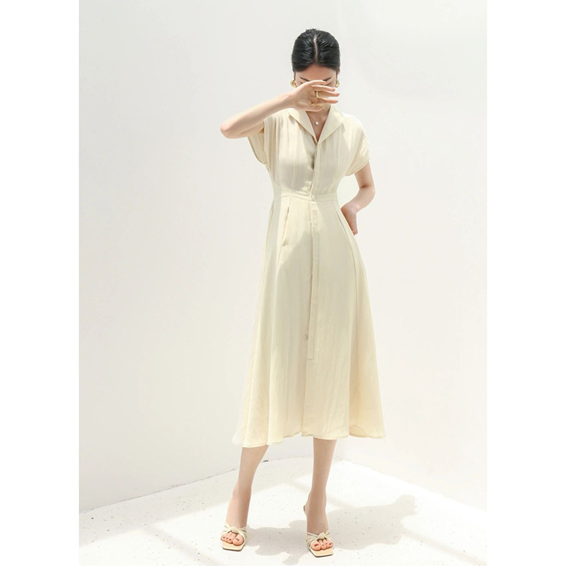 Women's Summer White Cotton Linen Shirt Dress