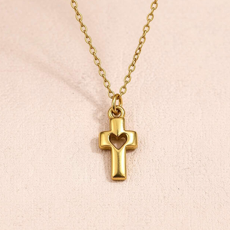Stainless Steel Cross Pendant Necklace Earrings 2