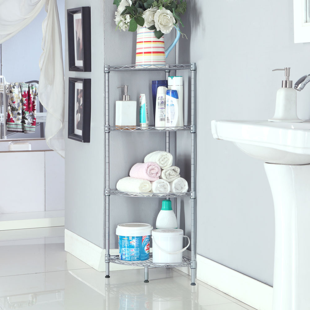 XM-243S Fan-shaped Carbon Steel Metal Assembly 4-Tier Storage Rack Silver Gray product image