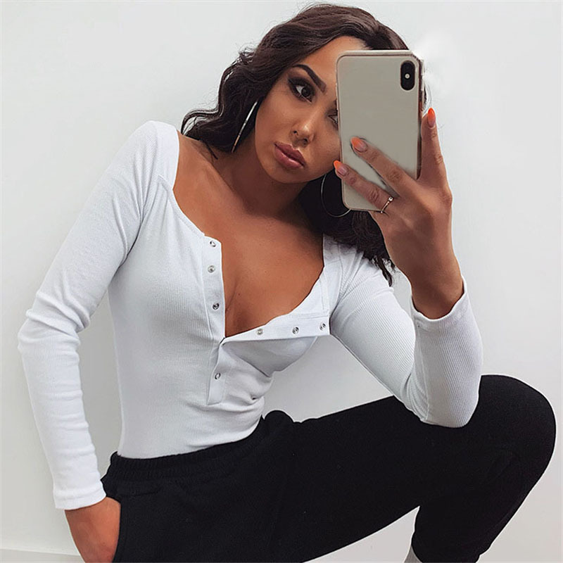 New Autumn Sexy Tight-fitting Casual Buttoned Long Sleeves