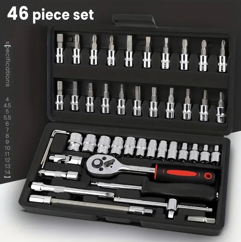 46Pcs Metric Socket 1 4  HSS Drive Ratchet Bit Set Wrench Torx Hex Tool Kit Case — foto 18