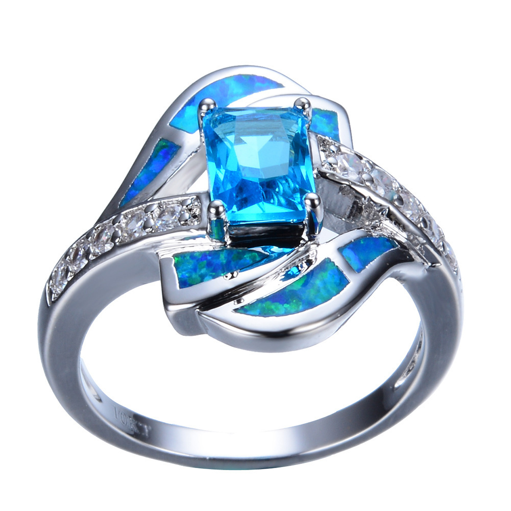 Women's Blue Opal Diamond Wedding Ring