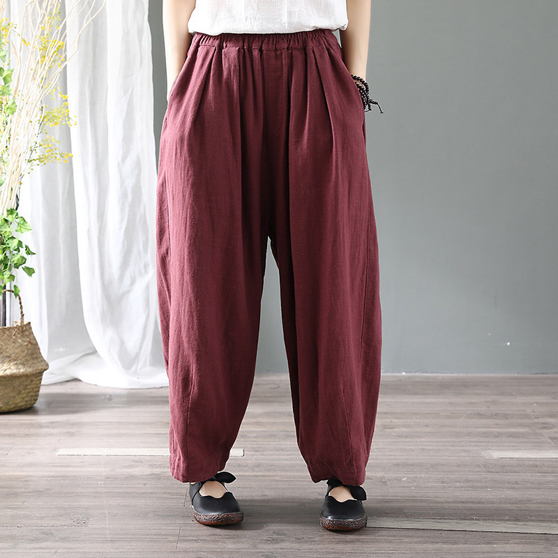 Women's Loose Casual Plus Size Radish Pants Wine - Shop at LoveMi