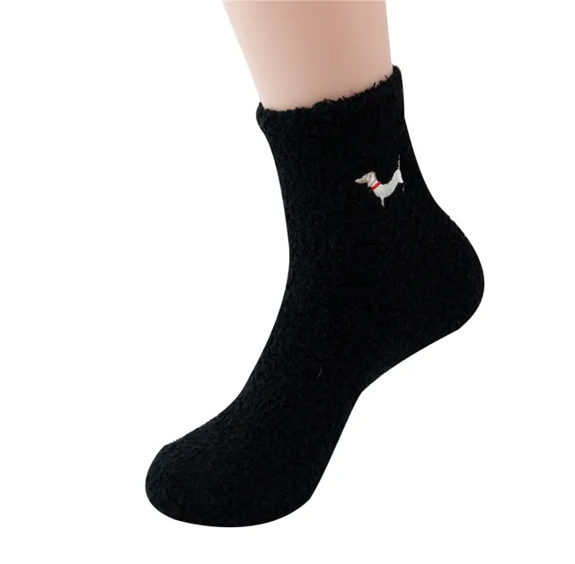 Coral Velvet Sausage Dog Medium Tube Thickened Socks Black - Shop at LoveMi
