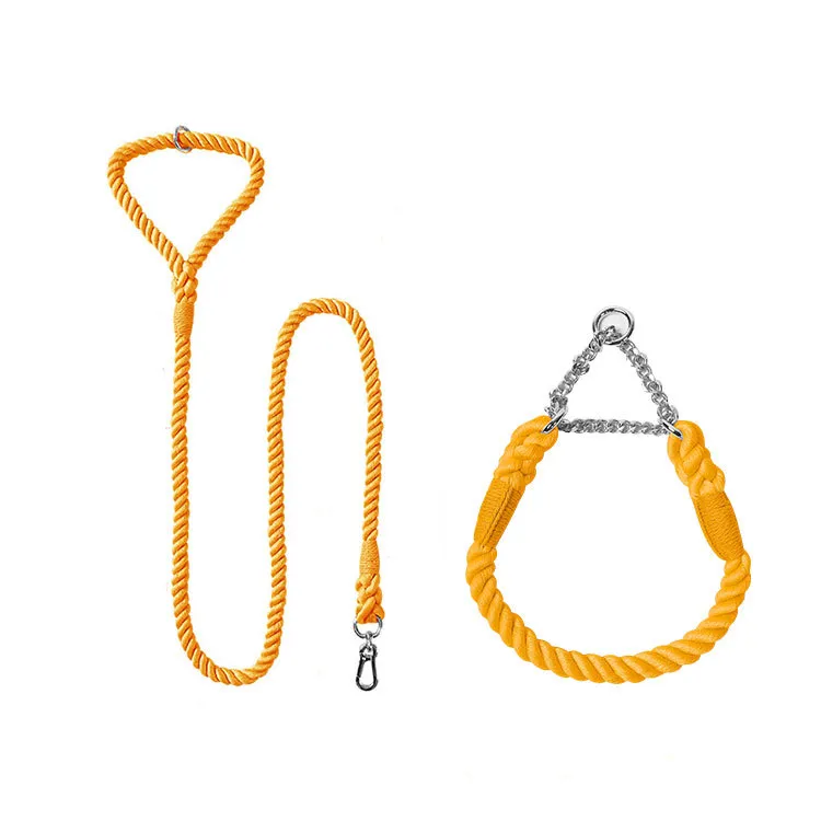 Woven Cotton Pet Dog Leash Collar Set - Orange Silver