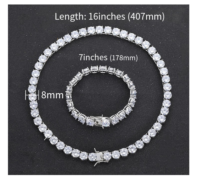 Tennis Necklace 8mm Copper Microinset Zircon Single Row Cuban Chain Accessories