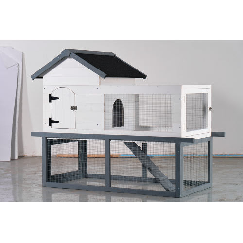 53 inch Double tier Wooden Outdoor Indoor Waterproof Chicken Coop And Rabbit Hutch Complete With A Roof, Stairs And A Removable Cleaning Tray Suita... White - Shop at LoveMi