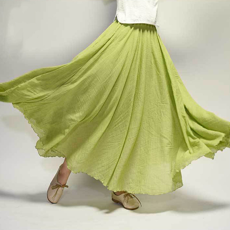 Elastic Waist A-Line Linen Skirt - Image 1 of 26