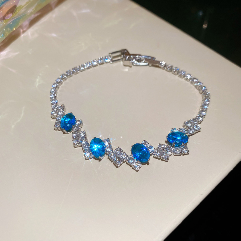 Ice Blue Zirconia Bangle Korean Ins Soft Bracelet Dainty Luxury Wrist Accessory