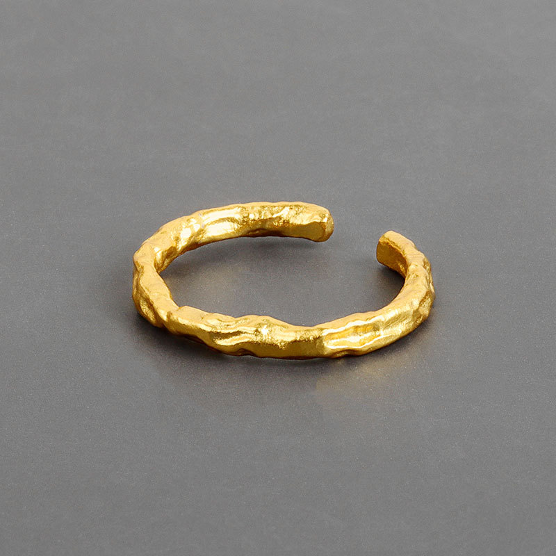 Minimalist Gold And Silver Foil Paper Folds Texture Concave And Convex Thin Strip Ring