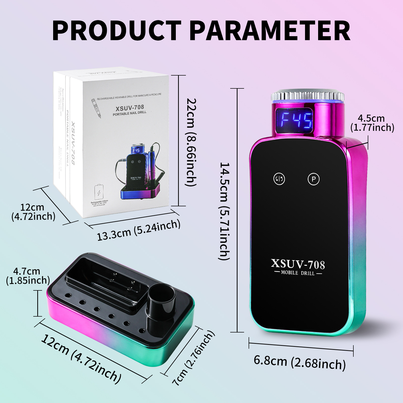 Professional Electric Nail Drill, 45000 RPM Cordless Rechargeable E-File Machine, With 12 Bits, Sanding Bands, LCD Display For Acrylic Gel Nails — foto 5
