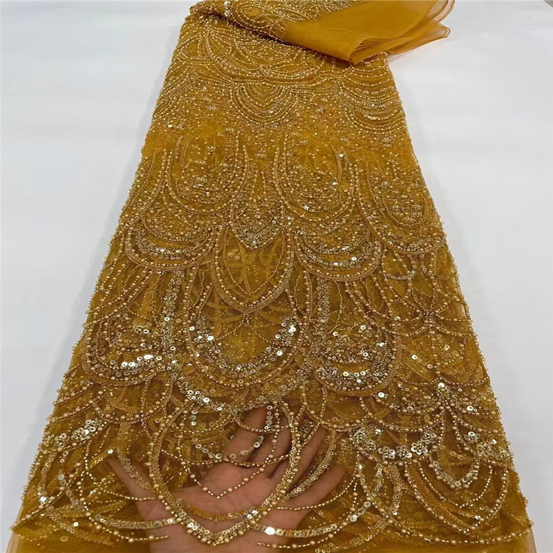 Wave Pattern Sequin Beaded Tube Embroidery Fabric - Image 8