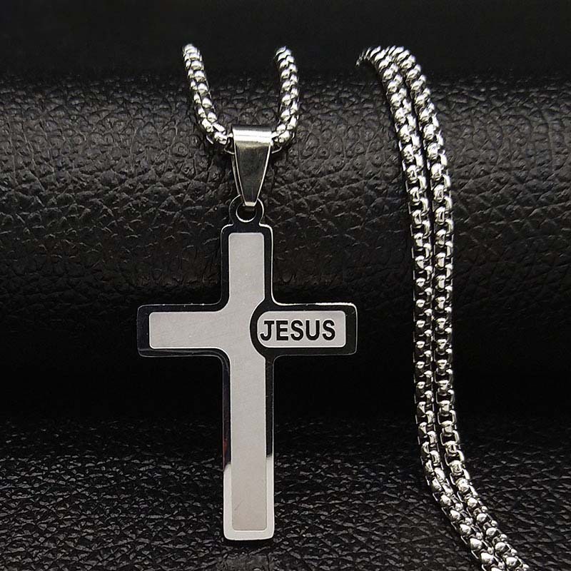 Popular Titanium Steel Cross Pendant Snake Bones Chain Necklace