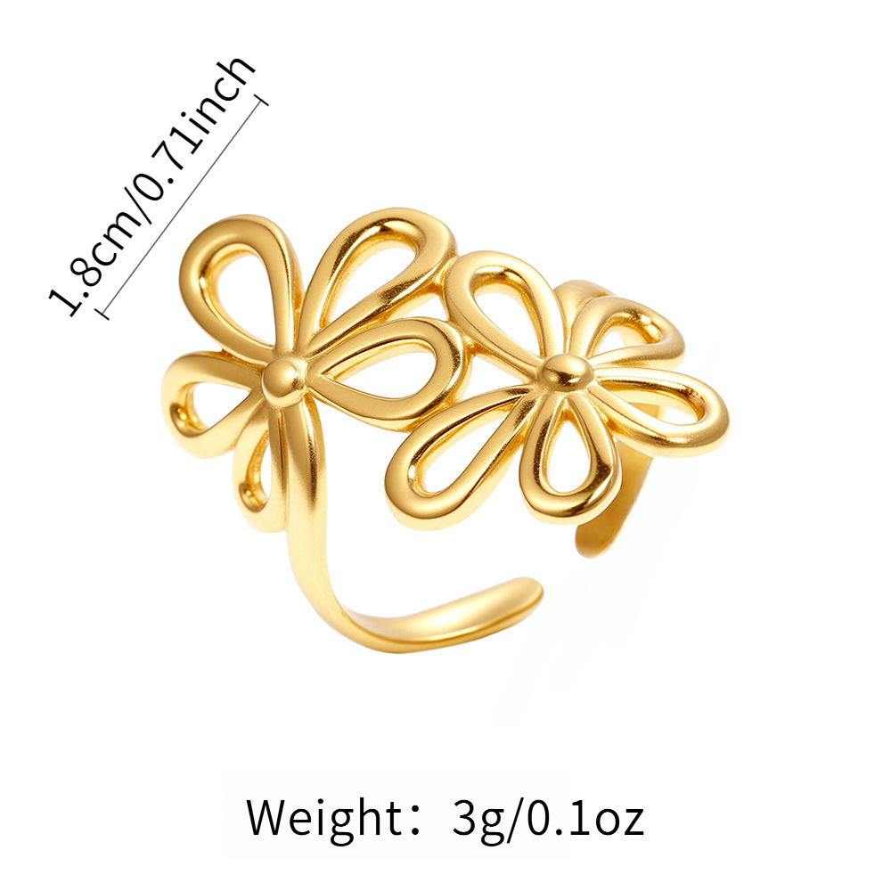 Bohemian Hollow Flower Stainless Steel Ring, Eco-friendly Material, Color Retention, Women's Fashion Jewelry, Personalized All-match & Exaggerated Style