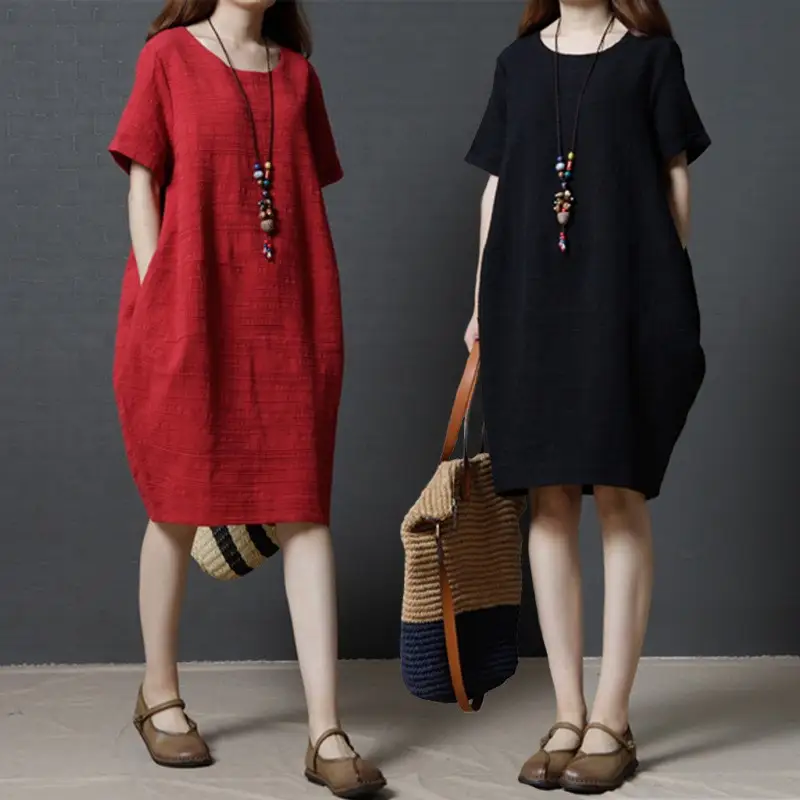 Women's Solid Color Short Round Neck Dress