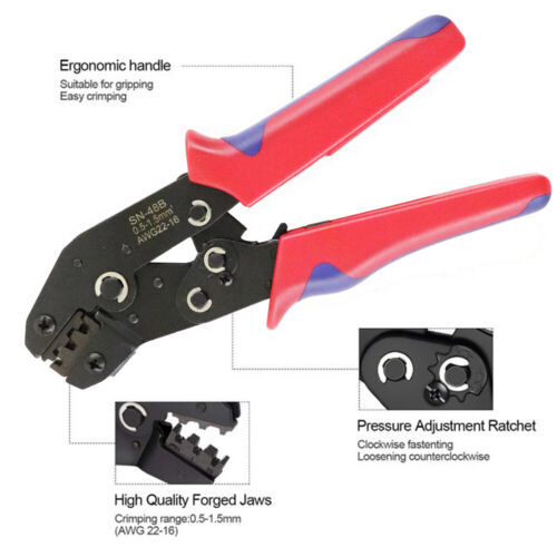 SN-48B Pin Crimping Tool Wire Cable Crimper Pliers Terminal Connector AWG22-14 4