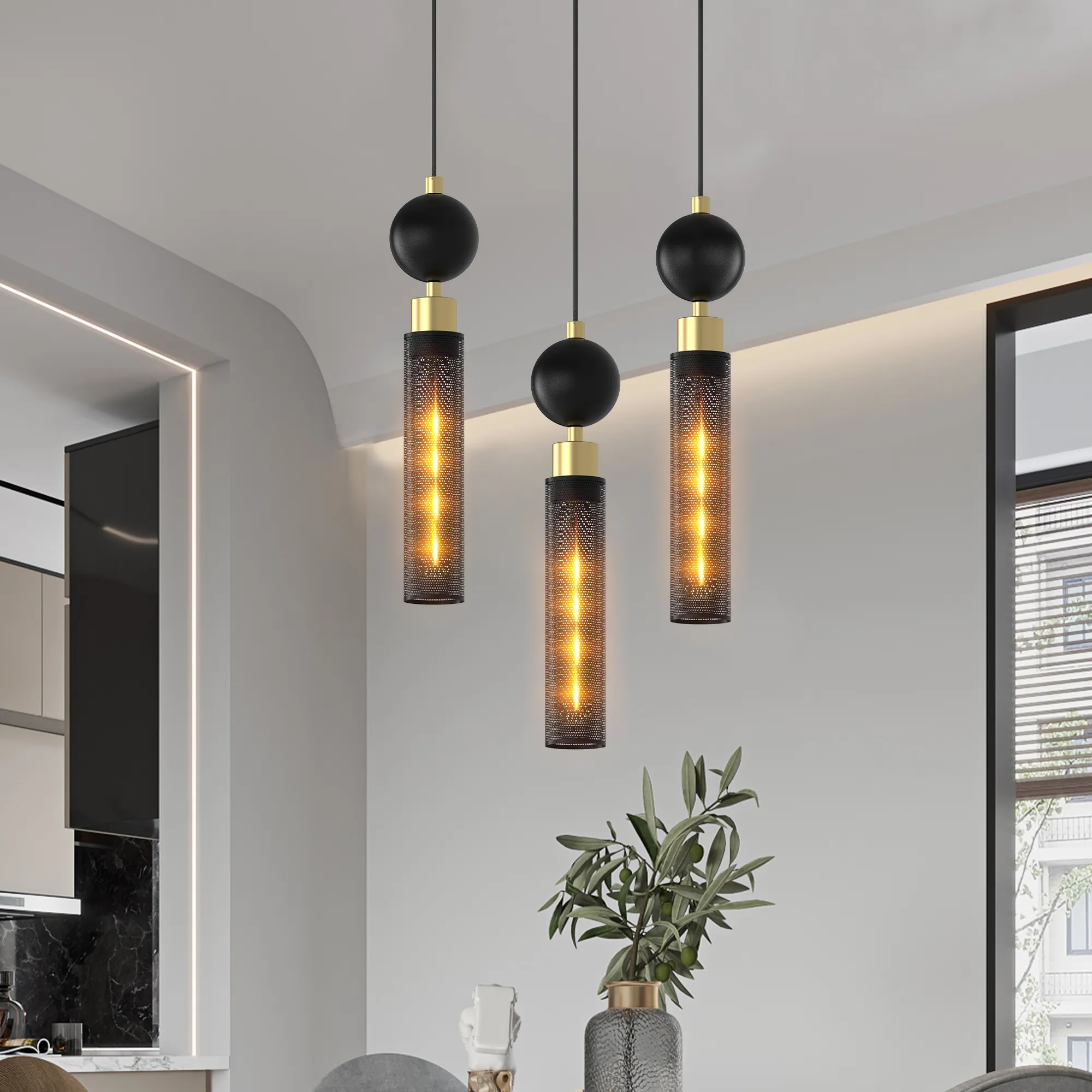 Modern Black Wrought Iron Pendant Light