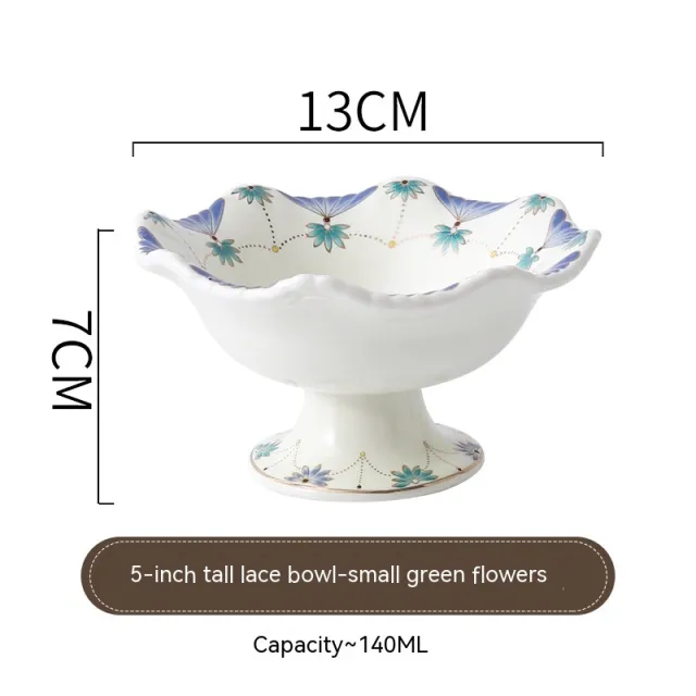 Japanese Creative Tall Bowl Ceramic Bowl Huaishi Cuisine Small Green Flowers - Shop at LoveMi