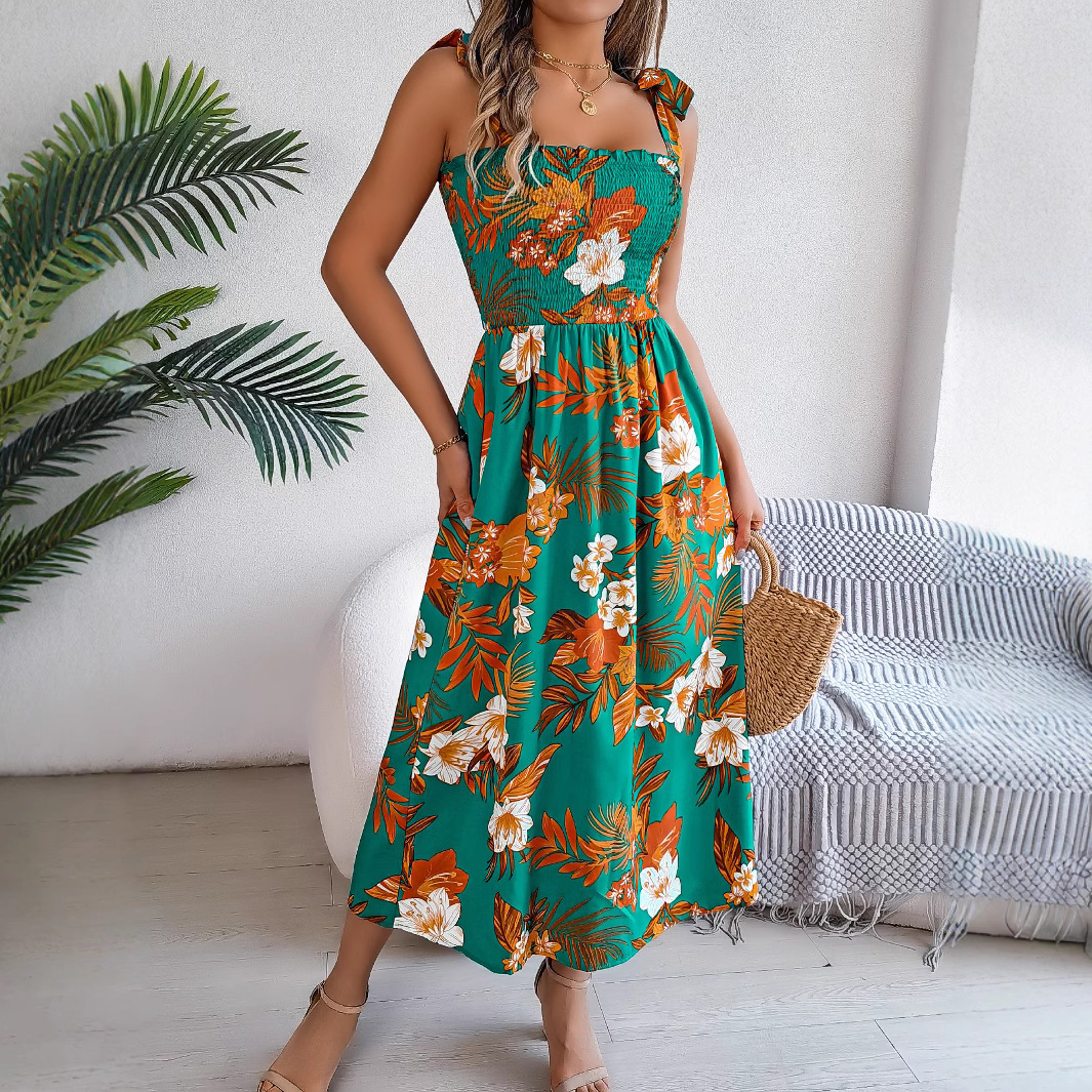 Flowers Print Suspender Corset Dress Ins Fashion Holiday Beach Long Dresses Summ - Picture 7 of 8