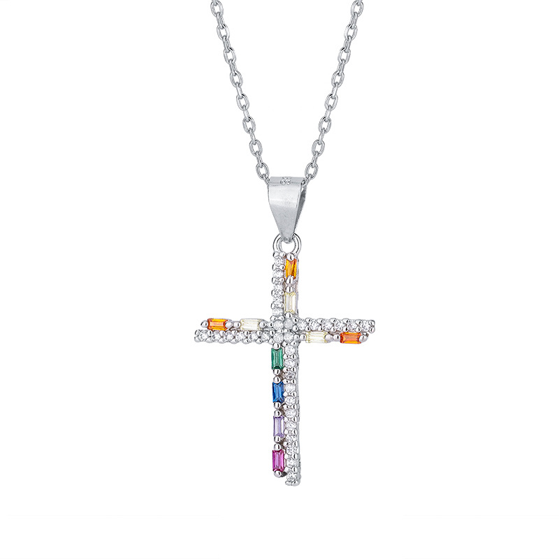 Collier croix argent 925 — pendentif plaqué platine