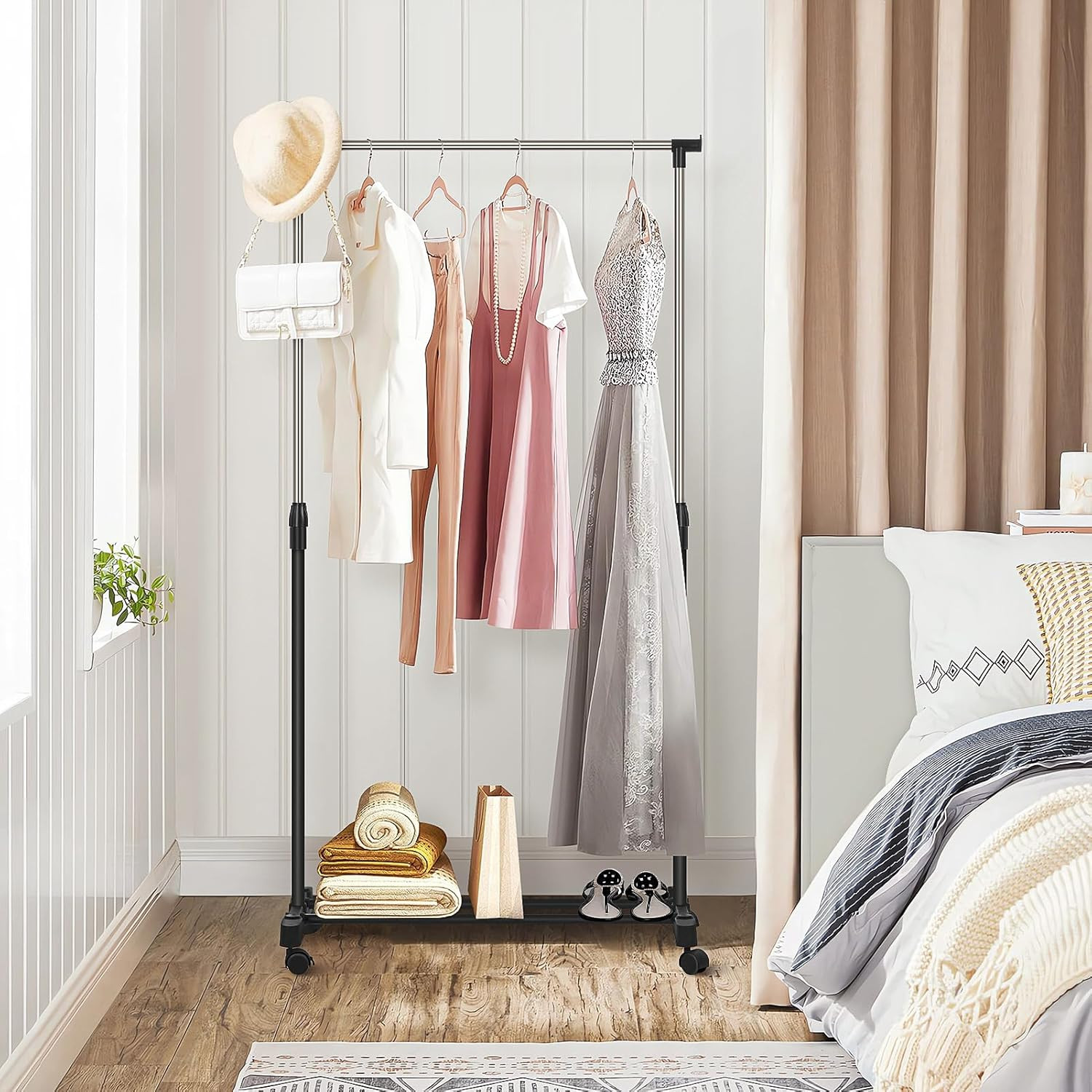 Heavy Duty Metal Single Rail Clothes Garment Hanging Rack Shelf Display Stand