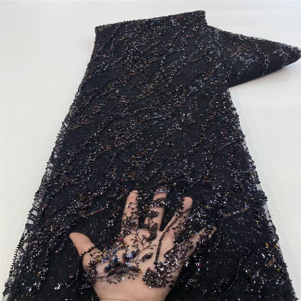 Fashion Wave Stripe Sequins Wedding Dress Lace Mesh Fabric - Image 8