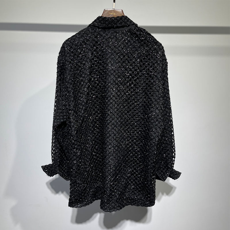 Fake Two-piece Mesh Design Loose Lapel Shirt