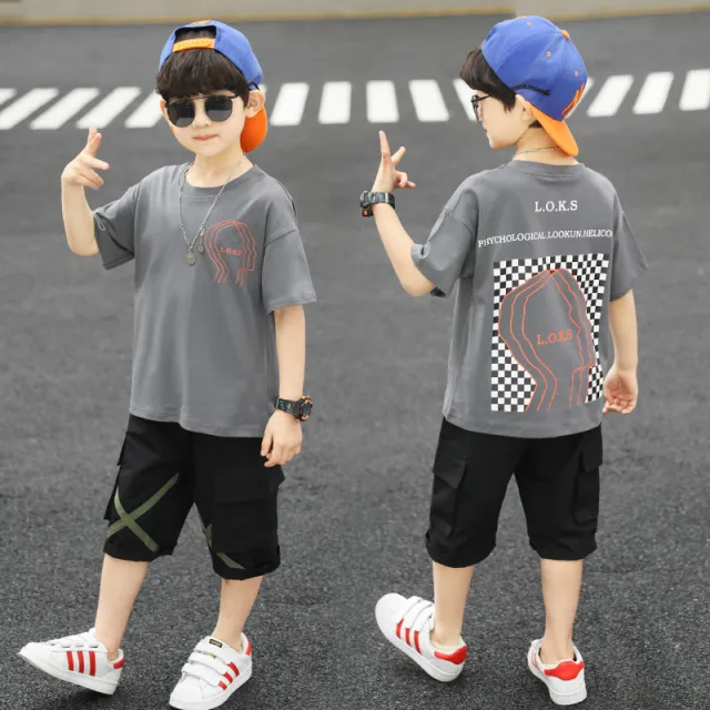 Summer Boy Student Fashion Sports Short sleeved Shorts Suit Style H 120Cm - Shop at LoveMi