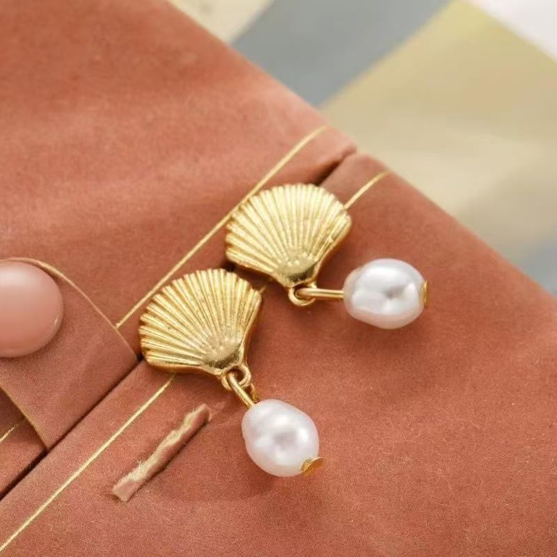 New Pearl & Shell Dangle Earrings, Minimalist European Trendy Jewelry
