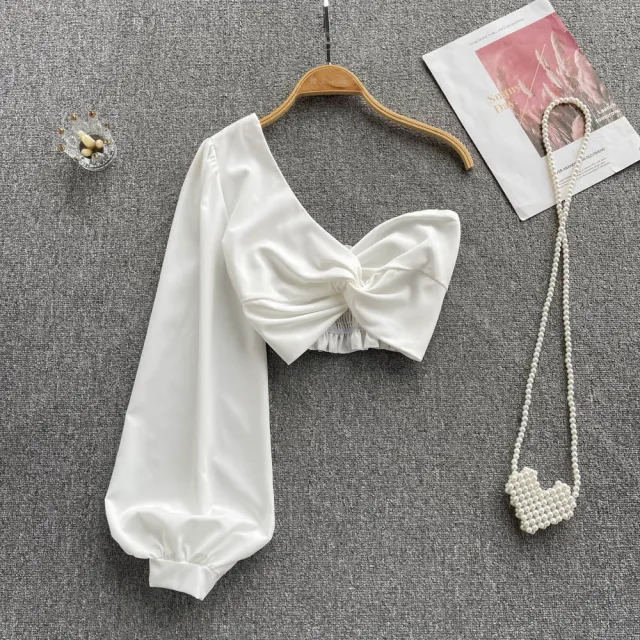 Women's One shoulder Short Slanted Shoulder Top White - Shop at LoveMi